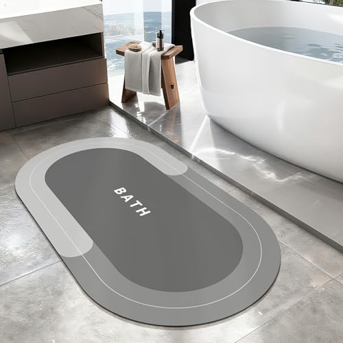 SOLIC Badematte Rutschfester,Schnelltrocknende Badvorleger Super Saugfähig Badezimmerteppich,Dünn Ovale Badematte Duschmatte für Dusche, Badewanne (Grau, 60x120cm)