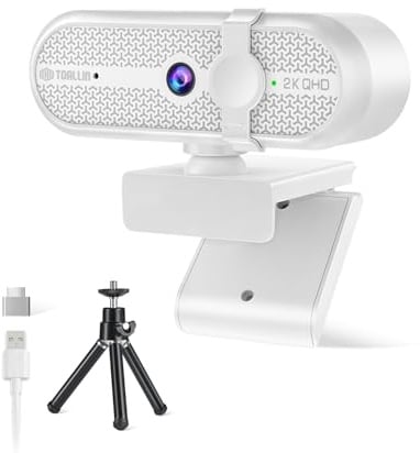 TOALLIN 2K Webcam with Tripod for Streaming, Built-in Mic & Privacy Cover | 5MP, USB Computer Camera for Laptop PC, Gaming, Conferencing and Video Calls