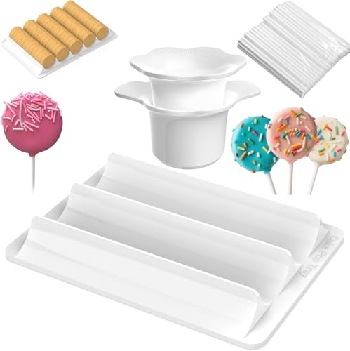 Circle Cake Pop Cutter Pusher Press Tray Mold Set + 200PCS Lollipop Sticks | Candy Cookies Chocolate Treat Mould Kitchen Baking Tool Birthday Party Wedding Desserts Molds
