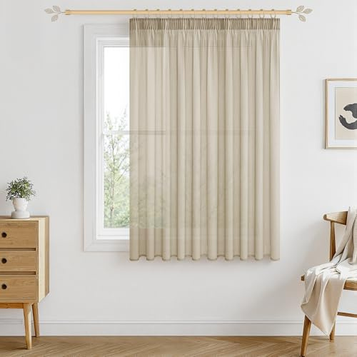 MRTREES Tenda Voile Beige Extra Larga 300x160cm (LxA), Tende Trasparenti con Fettuccia per Grandi Finestre, Soggiorno Moderno e Mobile Home, 1 Pezzo