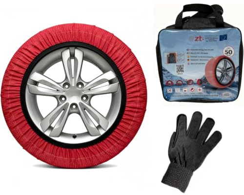 Calze da Neve Omologate EN 16662-1 Per Auto SUV Furgoni Coppia di Catene Tessili Antisdrucciolo per Pneumatici R15-R24 Facili da Montare Con Guanti e Borsa (Xxl)