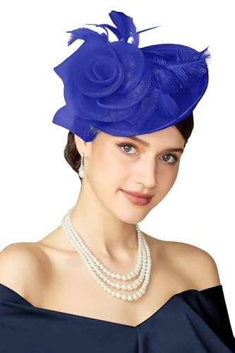 BABEYOND Damen Federn Fascinator Hut Mesh-Blumen Haarclip | ascot, federn, mesh-blumen, pillbox-design, ideal für hochzeiten, rennen & partys
