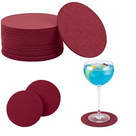 30 Stück Filzuntersetzer Rund, Filz Untersetzer für Gläser, Untersetzer Glasuntersetzer Filz, Filzuntersetzer Rund für Tassen Tisch Bar Gläser Becher(Dunkelrot)