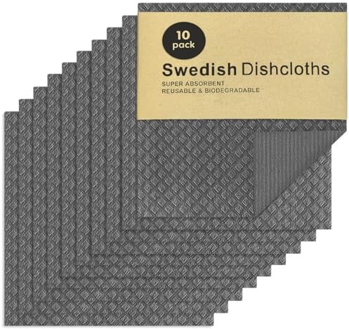 AMFUN 10er Pack Schwedisches Geschirrtuch, Wiederverwendbare Spültücher, Waschbare Schwammtücher Küche, Für Jede Oberfläche Geeignete Spüllappen(Dunkelgrau)
