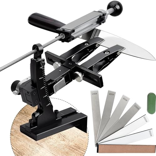 CWOVRS Precision Knife Sharpening System, Fix Angle Knife Sharpener 9–25° | Dual Knife-Clip Knife Sharpening Kit with 360° Flip, 2-Sided Stone Clamp, 6 Sharpening Stones Kit for Chef Kitchen Knives