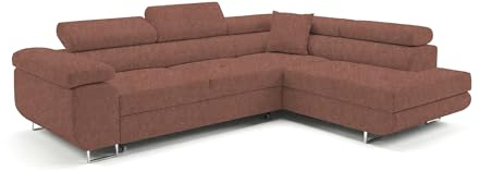 Ecksofa mit Schlaffunktion PASTI L-Form, Sofa Couch mit Bettkasten, 3-Sitzer Eckcouch, Schlafsofa für Wohnzimmer, Big Sofa Couch mit Schlaffunktion (Easy Clean Terrakotta, Ottomane Rechts)