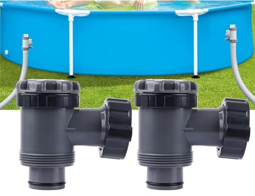 2 Stück Pool Absperrhahn 38 mm für oberirdische Pools – Ersatz Kolbenventil für 1-1/2 Zoll Schlauch, kompatibel mit Intex & Bestway Poolfilterpumpen, Einlass-/Auslassventil aus PVC Pool Zubehör