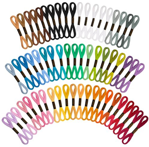 VynyQoo 8m(6 Stränge) Perlgarn zum Sticken, 60 Stück 52 Farben Stickgarn, Armband Knüpfen Garn Für Freundschaftsbänder, Vielseitige DIY- und Nähideen – geeignet für Anfänger und Erwachsene
