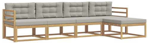 vidaXL Outdoor-Sofagarnitur 4 pcs Weiß und Hellgrau Polyester, Gartenmöbel Set, modern, wetterfest, Sitzgruppe, Ecksofa, Akazienholz, braun, modulare Lounge