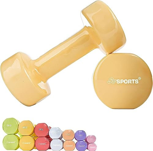 ScSPORTS® Vinyl Hanteln - 2er Set, 8kg (2x4kg), Hexagon, rutschfest, Pastell, Gelb - Kurzhanteln, Hantelset, Gewichte, Kurzhantelset, Krafttraining, Aerobic, Pilates, Reha, Zuhause, Fitness