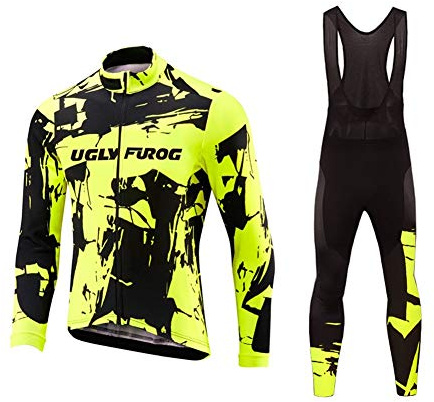 UGLY FROG UFDS37 Radfahren Jersey Langarm Winter Fahrradtrikot Langarm Pro Windstopper - Thermo Radtrikot - Warm - Wasserabweisend - Reflektoren - Full Zip Bike Kleidung/Fahrradbekleidung Set