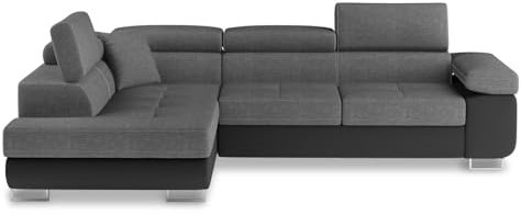 INTENSE DECO Canapé d'angle Gauche Convertible Marius Gris et Noir