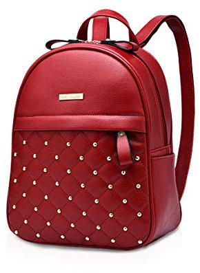 NICOLE & DORIS Zaino da donna Moda Zaino Borsa a tracolla da donna con rivetto leggero Reticolo Casuale Daypack pelle sintetica Vino rosso