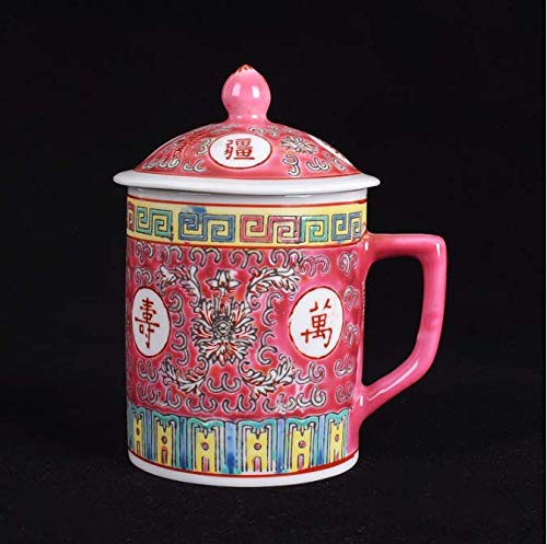 Traditional Chinese Jingdezhen Ceramic Blue and White Porcelain Mug Red Tea Cup with Lid Drinkware 300Ml