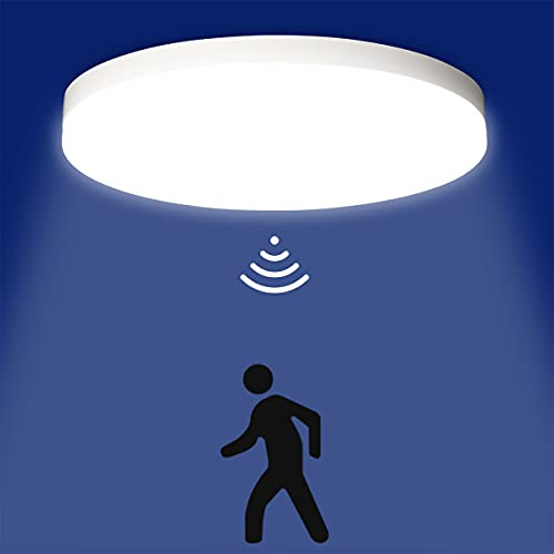 SHILOOK LED Deckenleuchte mit Radar Bewegungsmelder Innen 15W 4000K, IP44 Rund Deckenlampe für Flur, Treppe, Veranda, Garage, Carport, Balkon, Abstellraum, Keller