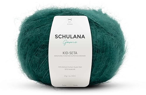 Kid Seta Mohair Wolle zum Stricken und Häkeln I 70% Super Kid Mohair & 30% Seide I 25 g/ca. 210m Tannengrün (Grün, Waldgrün) I Kid-Seta Garn für Schals, Spitzenschals, leichte Cardigans und Mützen