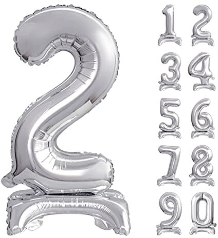 GoDan Beauty&Charm Riesige Luftballons Zahlen 0-9 zum Aufstellen auf dem Tisch 74 cm Folienballon Geburtstagsluftballons Zimmer und Raumdekoration beim Geburtstag Jubiläum Jahrestag (Zahl 2 Silber)