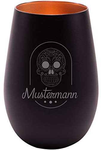 Manutextur Glas - mit Spruch oder Name - viele Motive - mit individueller Gravur - Trinkglas - graviert - personalisiert - persönliches Geschenk - schwarz - Bronze