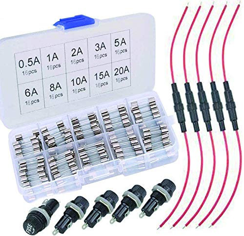 VISSQH 160pcs fusible cristal 5x20,Golpe rápido fusibles de vidrio,kit de fusibles rápidos +5pcs 5 x 20 mm AGC portafusible+Panel de Montaje Portafusibles