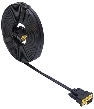 DTech Cable VGA para monitor de ordenador plano ultrafino de 25 pies, estándar de 15 pines macho a macho, cable SVGA de 25 pies, color negro