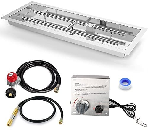 GRISUN Kit de brasero en forme de H avec poêle, livré avec kit d'allumage amélioré pour foyer à gaz, insert de table de foyer en acier inoxydable pour décoration intérieure et extérieure
