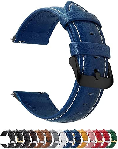 Fullmosa 12 Farben Uhrenarmband, Axus Serie Lederarmband Ersatz-Watch Armband mit Edelstahl Metall Schließe für Herren Damen 14/16/18/20/22/24mm, 22mm Dunkelblau+Schwarze Schnalle