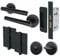 EAI Black Bathroom Door Handle Set | Round T-Bar Internal Door Handles, Thumb Turn & Release Set, Lock & Hinges (76mm) | Matt Black Oliena Range