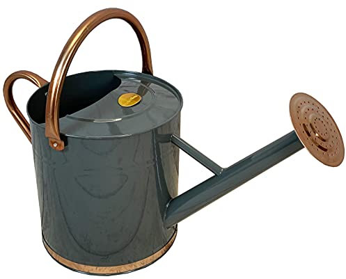 9 Litre French Grey & Copper Metal Watering Can with Rose