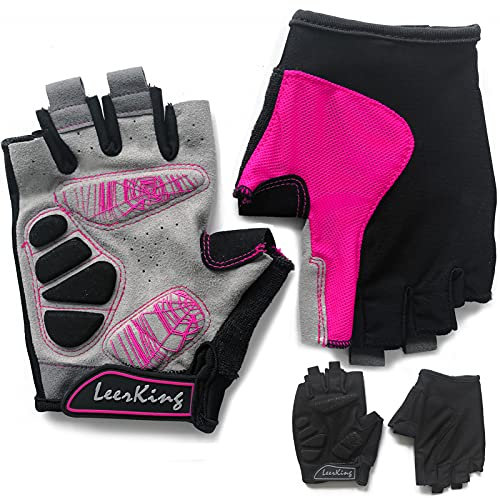 LeerKing Fingerlose Fitness Handschuhe Stoßdämpfend rutschfeste Trainingshandschuhe für Fitnessstudio Pole Dance Yoga Damen Herren Pink S