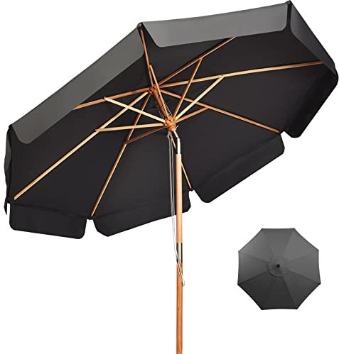 RELAX4LIFE Ombrellone da Giardino 3 x 3 M Rotondo, Ombrellone da Esterno con Tela Impermeabile e Anti-Sole, Struttura in Legno, Altezza e Inclinazione Regolabile (Grigio)