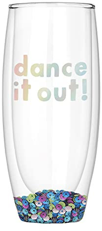 Slant Collections Double-Wall Champagne Flute, 8-Ounce, Dance It Out
