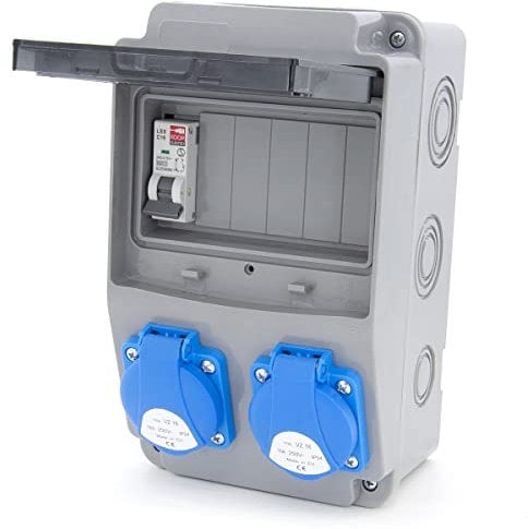 ELS Elektrotechnika Verdrahtet Baustromverteiler Wandverteiler Stromverteiler mit Sicherungen und Schuko Steckdosen 2x230V + 1x Leitungsschutzschaltern C16 1-polig, IP54, für Indoor/Outdoor-Bereich