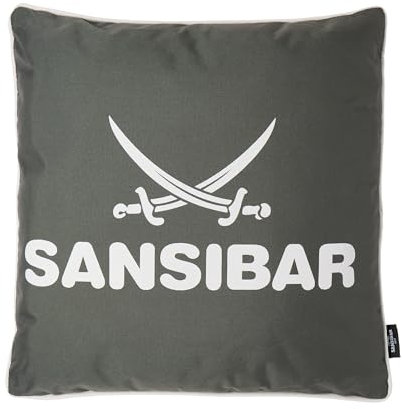 Sansibar Sylt Dekokissen »Outdoor Kissen (1 Stück), Dekokissen Logodruck, 45x45 cm, mit Kissenfüllung, Wasser- und schmutzabweisend«, in- und Outdoor geeignet (anthrazit/Offwhite)