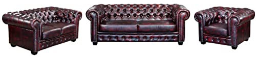LINEA SOFA Chesterfield Garnitur 3+2+1 - Büffelleder - Rotbraun - Brenton