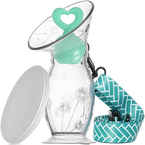 Bumblebee Manual Breast Pump with Suction Base,-Dandelion,Silicone Breast Milk Collector,Food Grade Silicone,with Heart Shape Stopper and Silicone Cap.