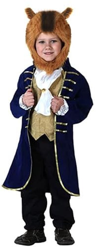 IWEMEK Bambini Ragazzi La Belle et La Bête Principe Bestia Costume Fiaba Cosplay Cappello Giacca Pantaloni Cappello Halloween Carnevale D abiti da Festa V tements Blu 10-12 Anni