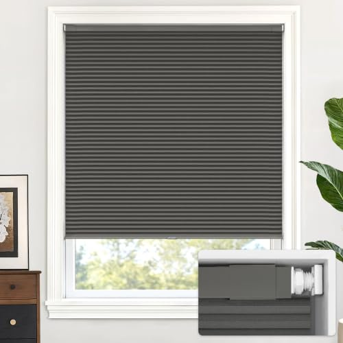 LazBlinds Jalousie, schnurlos, zellular, für Fenster, kein Werkzeug, kein Bohren, lichtdurchlässiges Wabenplissee für Fenstergröße ca. 63,5 cm B x 121,9 cm H, Mitternachtsschwarz