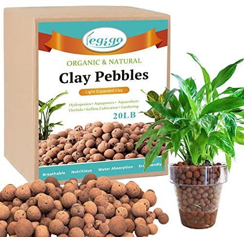 Legigo Ciottoli di argilla espansa biologica da 9,1 kg, aggregato di argilla espansa leggera da 4 mm a 16 mm, ciottoli di argilla naturale per coltivazione idroponica e acquaponica, mix per invasatura