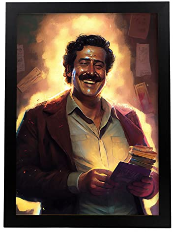 Nacnic Pablo Escobar in voller Farbe Fotostil. Cartoon-Illustrationen berühmter Persönlichkeiten der Geschichte. Innenarchitektur und Dekoration. A3.