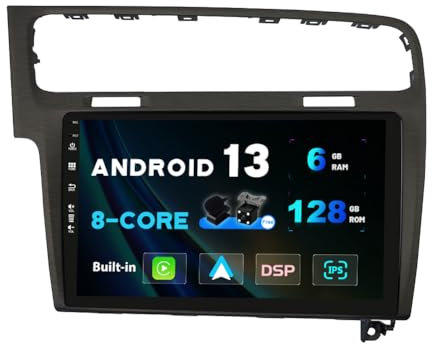 BXLIYER [6GB+128GB] Android 14 IPS Autoradio Per Golf 7 (2013-2018) - Senza fili CarPlay/Android Auto - LED Camera + MIC - DAB Fast-boot Volante 360-Camera WIFI DSP - 2 Din 10.1 Pollici - Grigio