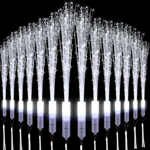 Leuchtwedel Hochzeit Weiß,24 Stück LED Leuchtwedel Weiss,Leuchtstäbe Glasfaser,Leuchtwedel Hochzeit Warmweiß,Party Leuchtstäbe,Lichter Hochzeitstanz,Leuchtstäbe für Weihnachten,Party,Konzert,Hochzeit