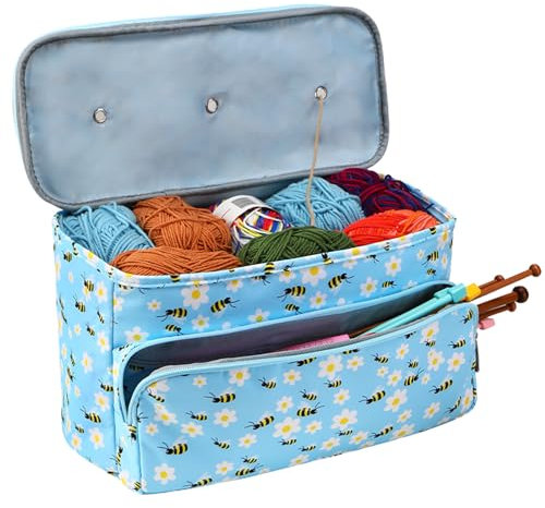 Coopay Crochet and Knitting Bag, Knitting Bags, Yarn Storage Bag, Knitting Bags and Knitting Organizers, Craft Bag for Knitting and Crocheting Projects, Wool Storage Organiser, Bee Pattern