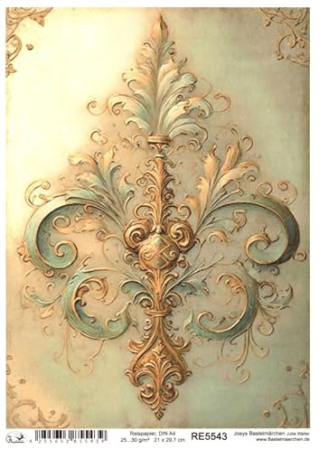 Josys Bastelmärchen Reispapier A4 Strohseide Decoupage Vintage Gold Muster Damast Blumen RE5543