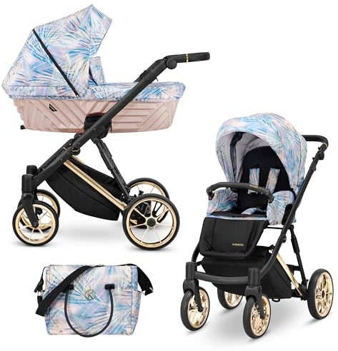 Kunert® IVENTO 2 in 1 Kinderwagen Kombikinderwagen komplettset I incl. Babywanne & Buggy Sportsitz mit Wickeltasche/Regenschutz +Fußsack I IVE 03 PASTEL GRASS/BLACK FRAME