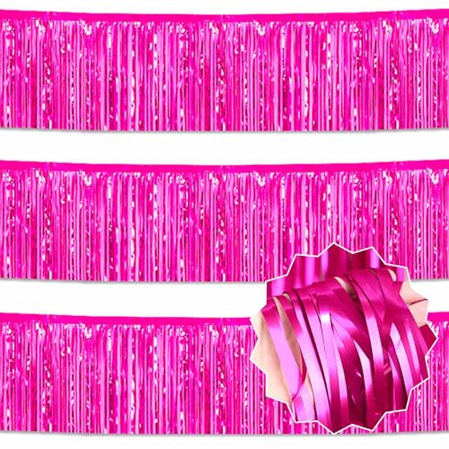 3 Stück 3 m Fuchsia Lametta Folie Fransen Girlande Metallic Luftschlangen Banner Wandbehang Girlande für Parade Floats Photo Booth Halloween Weihnachten Neujahr Feier Party Dekorationen