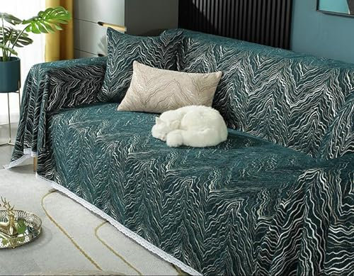 Ayoiow Sofaüberwurf Wasserabweisend Sofahusse Grün Sofa Überzug 1 Sitzer Chenille Einfache Bergstruktur Mit Spitze