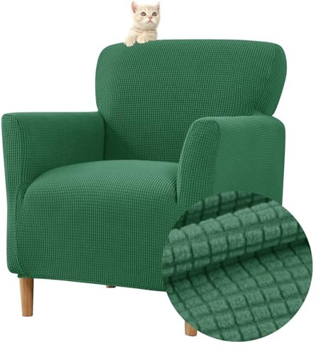Highdi Housse de Fauteuil Extensible 1 Place, Jacquard Housse de Fauteuil Club Couverture de Fauteuil Chesterfield Lavable Protecteur de Fauteuil pour Salon Tub Chair Canapé (Vert foncé)