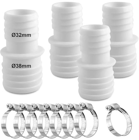 kudmwcc 4 Stück Schlauchverbinder 32mm auf 38mm,Pool Adapter 32 auf 38,Poolschlauch schlauchverbinder 32mm auf 38mm,Schlauchverbinder 32mm auf 38mm Set mit 8 Edelstahl Schlauchschellen
