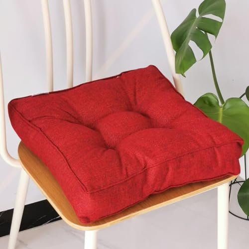 Sitzkissen Stuhlkissen 45x45x9cm für Indoor und Outdoor aus Baumwolle Dicke Polsterung Steppkissen/Bodenkissen, Stuhl Sitzpolster Passt für Haus, Garten, Büro und Autositze,Weinrot