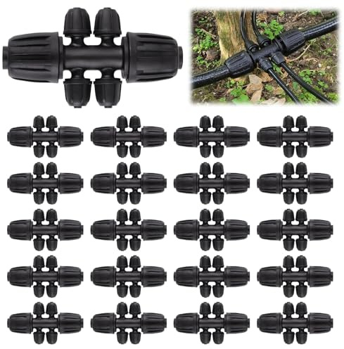 Kalolary 20 Pezzi Connettori T con Spinato Bloccato | Kit Raccordi Goccia 1/2 Pollice a 1/4 Pollice 12/16mm a 4/7mm Connettore Femmina Blocco Spinato 6 Vie Parti Blocco Spinato